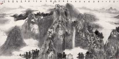 何加林 秋水环山 镜心
